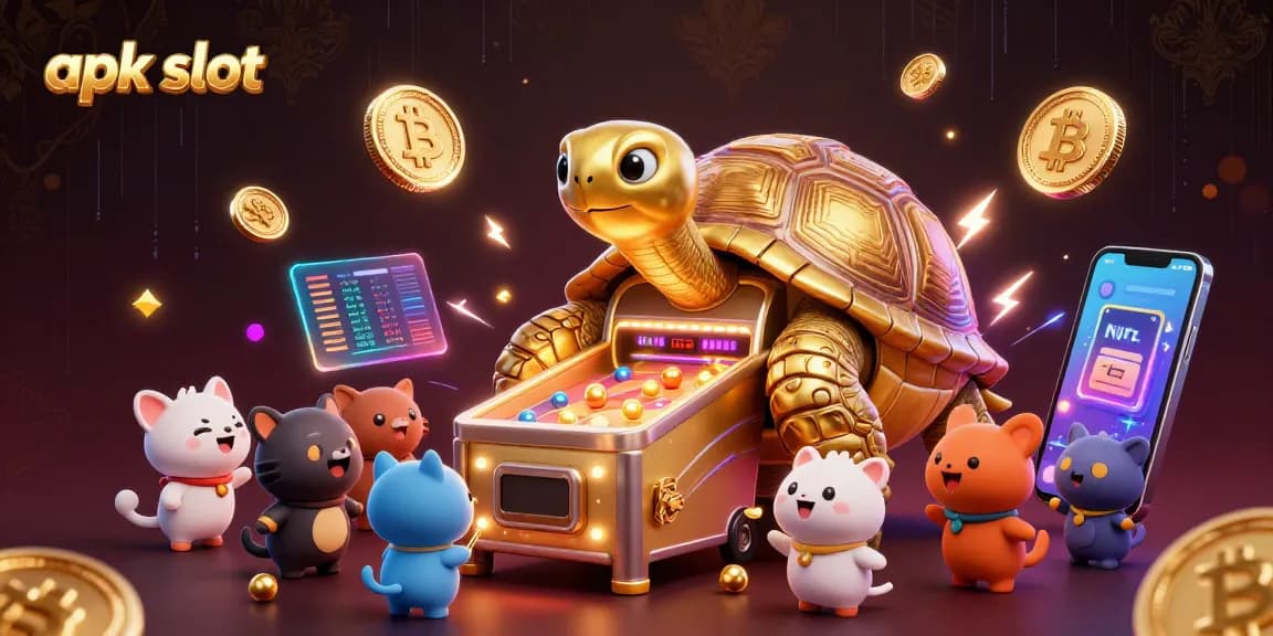 Menangkan permainan apk slot dengan simbol keberuntungan dan koin emas berkilau.