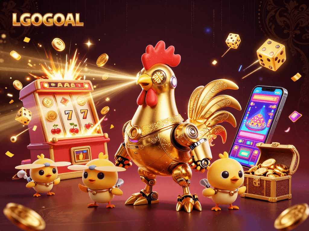 Watch LGOGOAL's vibrant golden rooster robot leading a thrilling casino experience.
