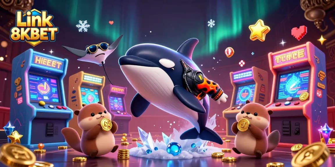 Experience the excitement of Link 8KBET's dynamic gaming world with vibrant characters and rich casino elements!