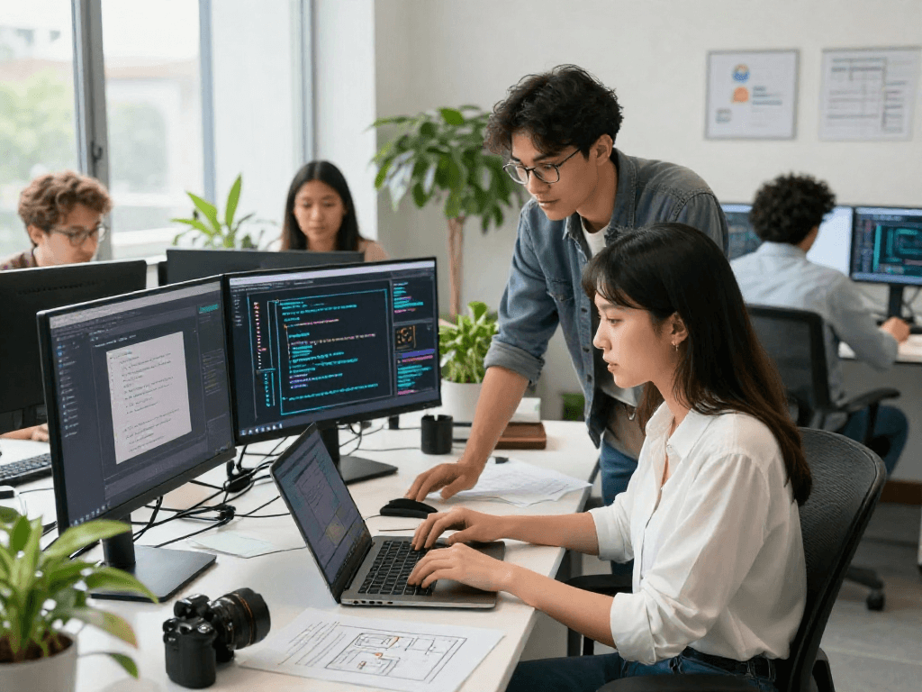 Developers collaborating on spicy ai project in a modern workspace