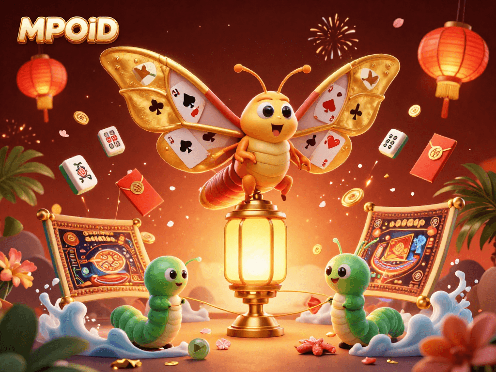 MPOID enhances excitement with a vibrant, 3D casino-themed illustration featuring a majestic atlas moth.