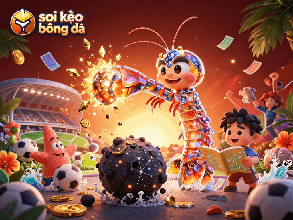 Engage in exciting sports betting with soi kèo bóng đá illustrated in a vibrant 3D scene.