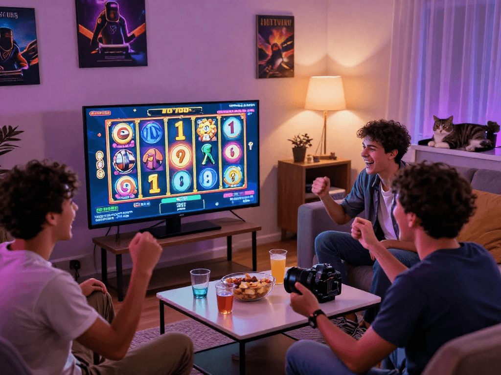 Permainan slot7000 yang seru dengan teman-teman di ruang tamu yang nyaman.