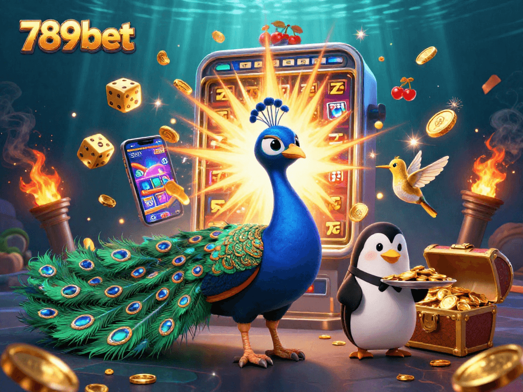 Experience the excitement of 789bet with a vibrant scene of casino elements and characters.