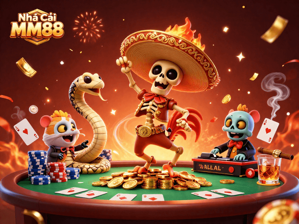 Play exciting games at Nhà Cái MM88 with vibrant carnival elements and engaging characters.