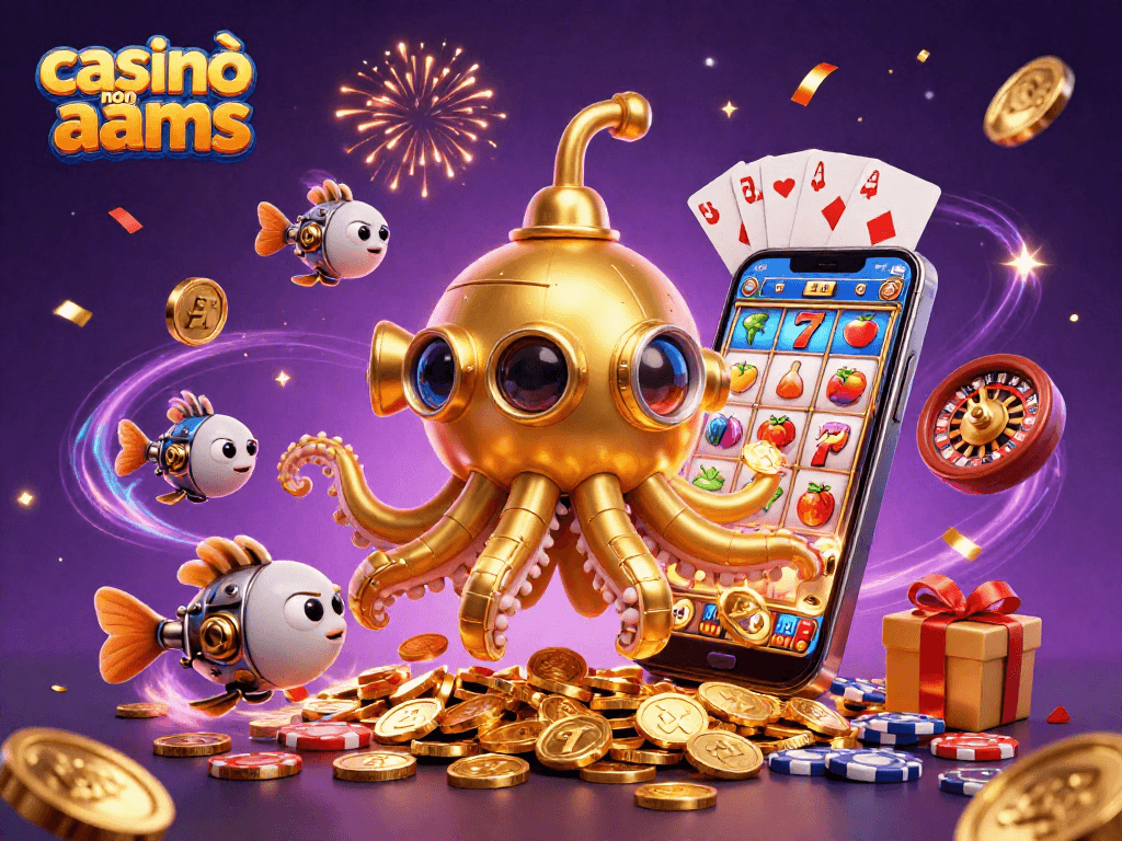 Casinò non AAMS: gioca con il kraken d'oro e simboli della fortuna tra monete scintillanti.