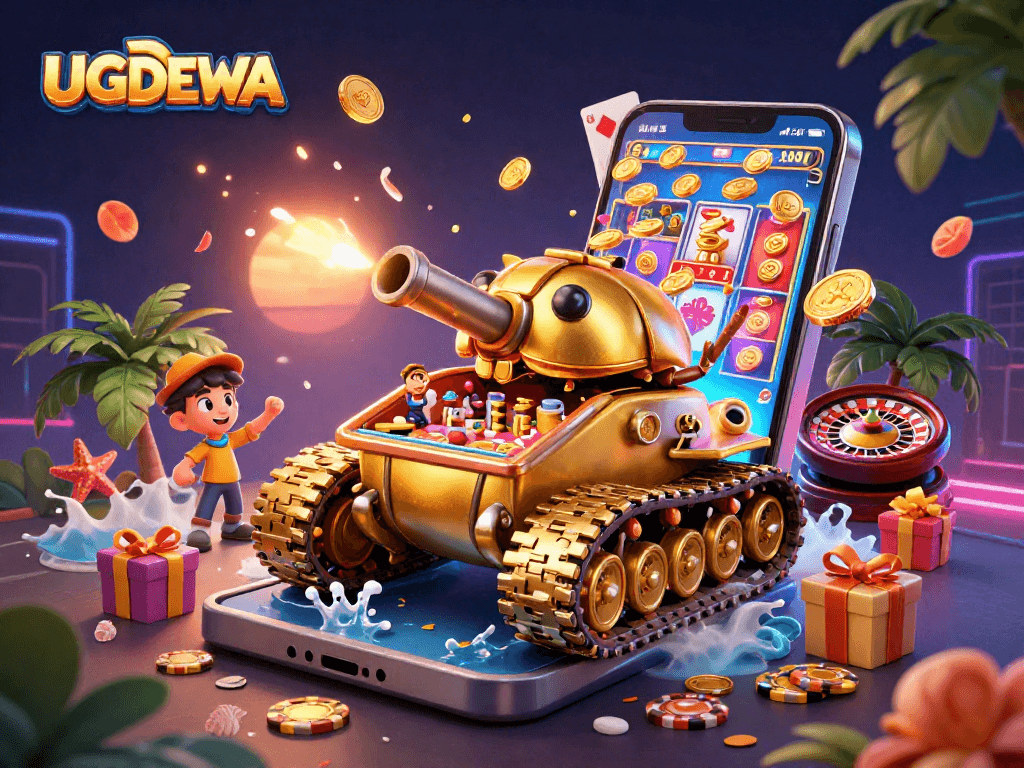Experience the thrilling gameplay of UGDEWA in a vibrant casino tank battle scene.