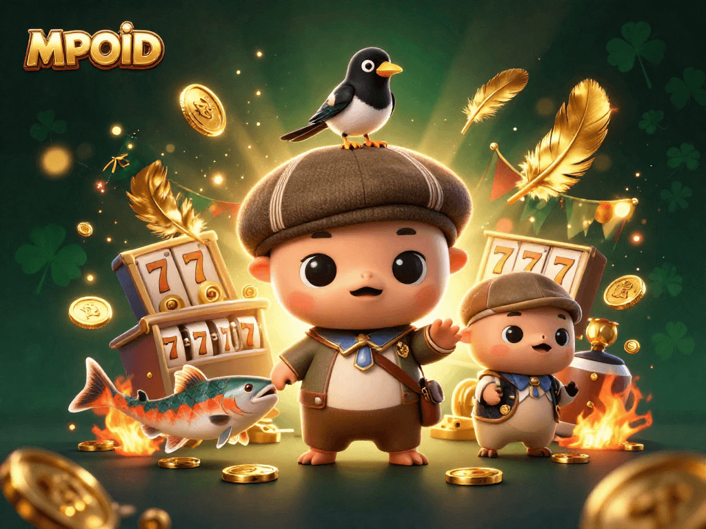 MPOID players enjoy a vibrant casino atmosphere with jackpot elements and lively characters.