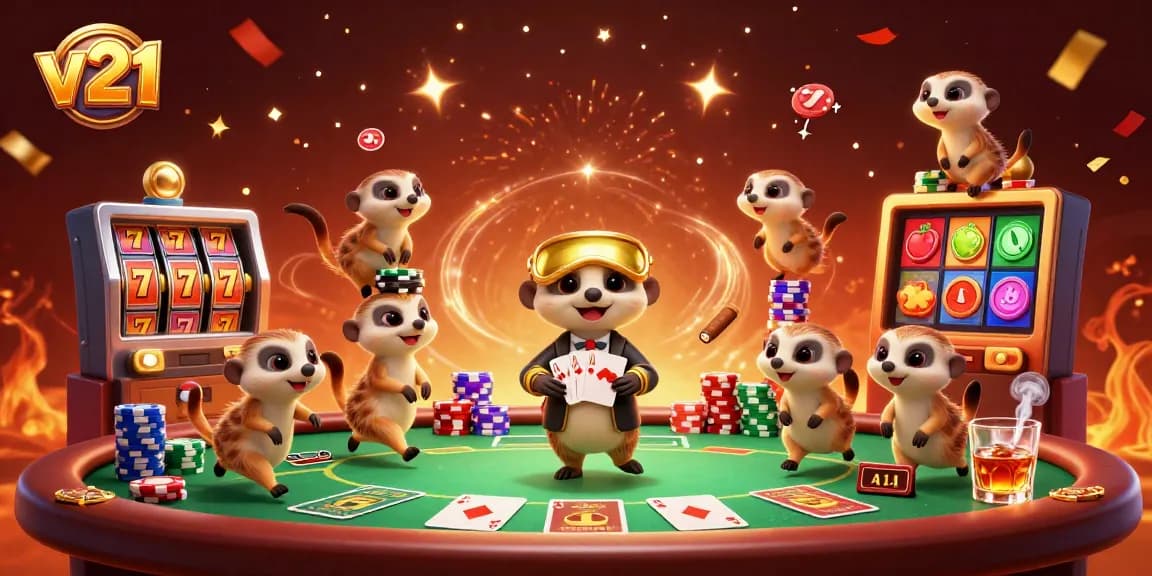 Menerapkan strategi menang di casino dengan karakter v21 yang lucu dalam ilustrasi perjudian 3D