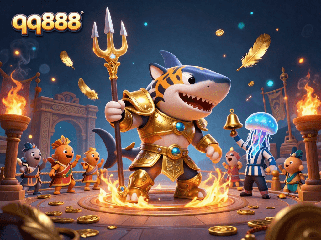 Experience thrilling action with qq888 in a vibrant underwater colosseum scene, engaging in high-stakes gaming.
