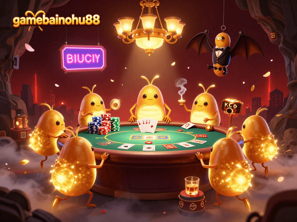 Play thrilling poker at gamebainohu88 with glowworms lighting the cave casino, vibrant colors and bioluminescent details.