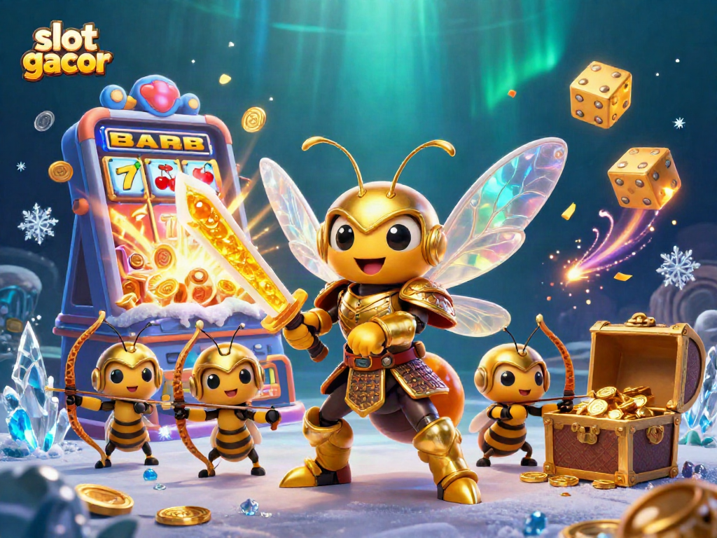 Experience slot gacor excitement with 3D cartoons of a hornet in samurai armor amid jackpot visuals.