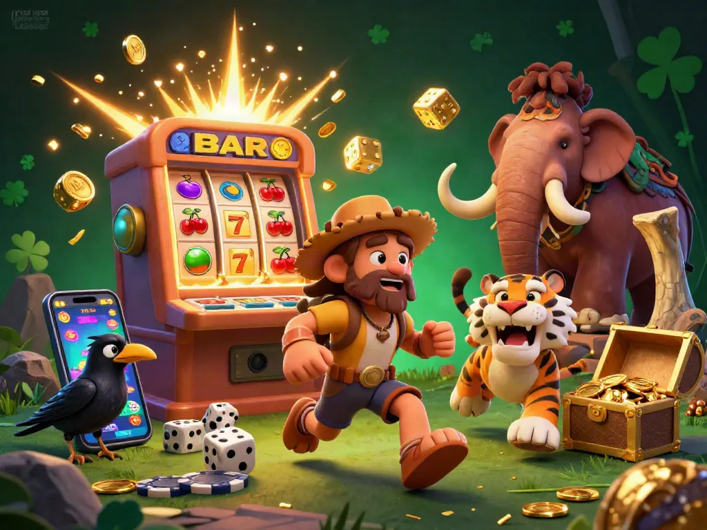 Engage with royal ace bonus codes at a vibrant prehistoric casino scene bursting with energy.