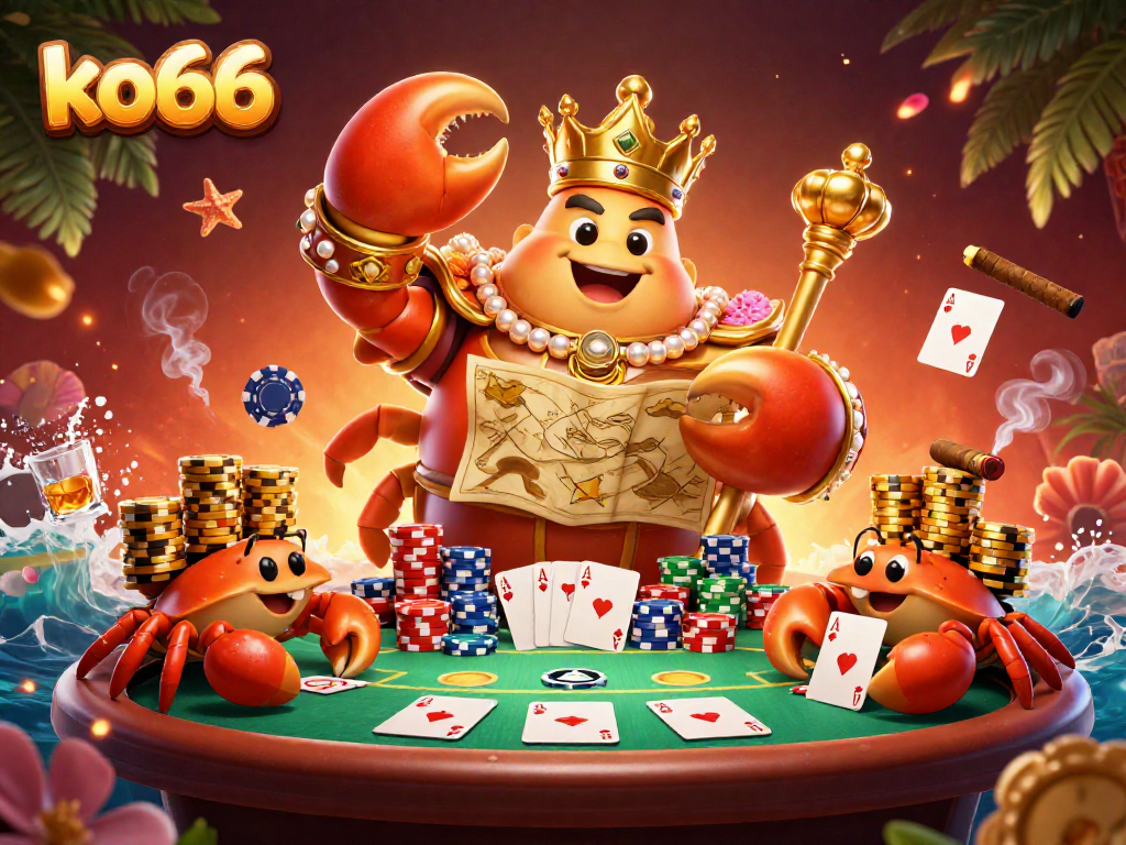 Experience winning strategies at ko66's vibrant 3D casino scene with golden elements.