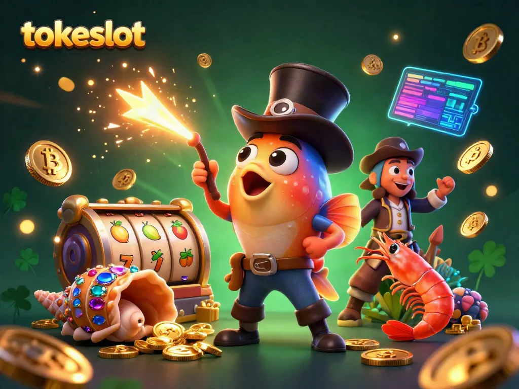 Experience thrilling jackpots with Tokeslot as the anglerfish lures golden coins amidst vibrant animations.