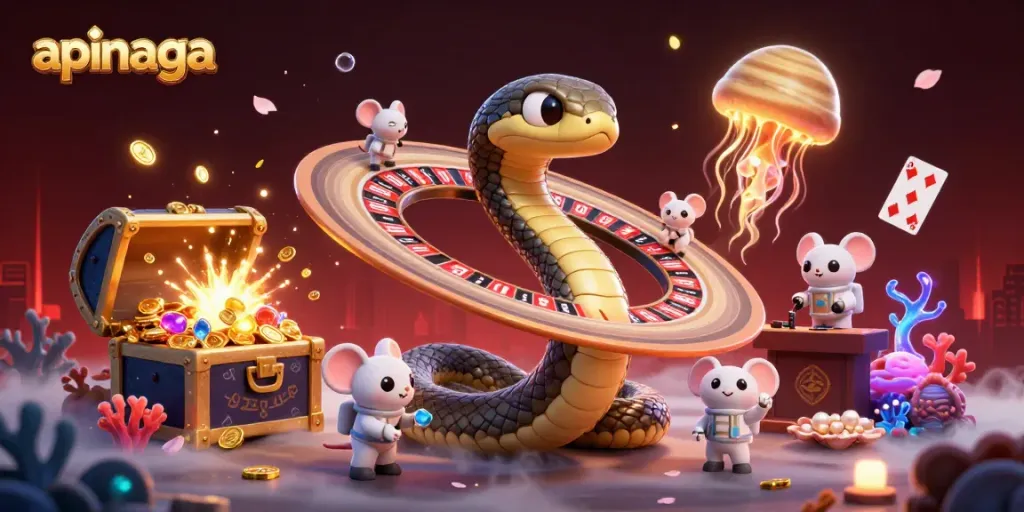 Experience the thrilling action of apinaga with tiny astronaut mice betting on roulette wheels in this vibrant 3D illustration.