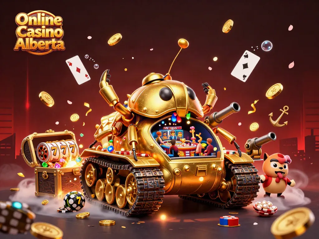 Experience the excitement at an Online Casino Alberta with vibrant 3D scenes of games and gold.