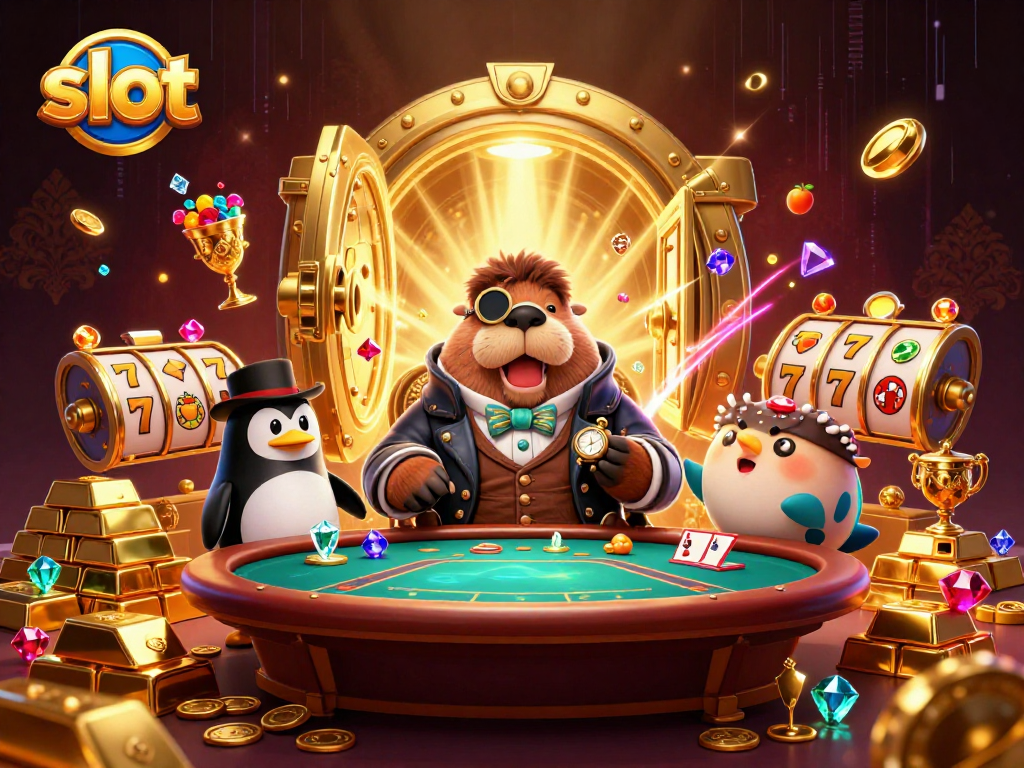Menangkan slot dengan ilustrasi kasino 3D yang dinamis dan bersinar, menampilkan karakter lucu.