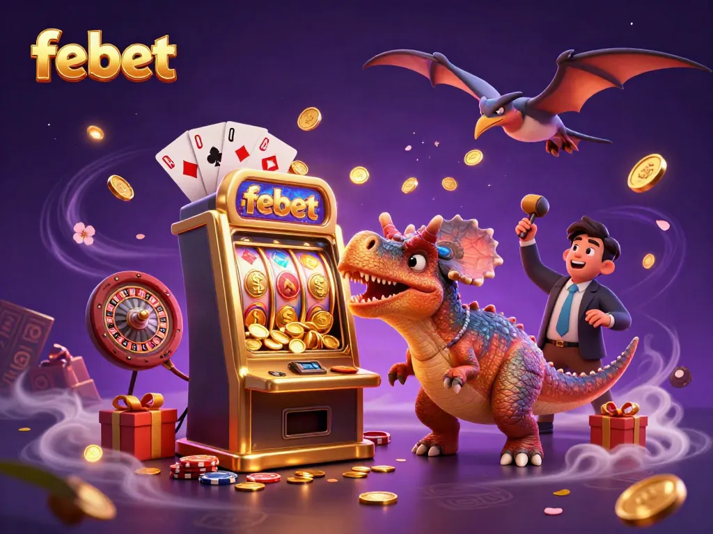 Experience the thrilling world of febet as a pachycephalosaurus wins a jackpot in this vibrant casino scene.