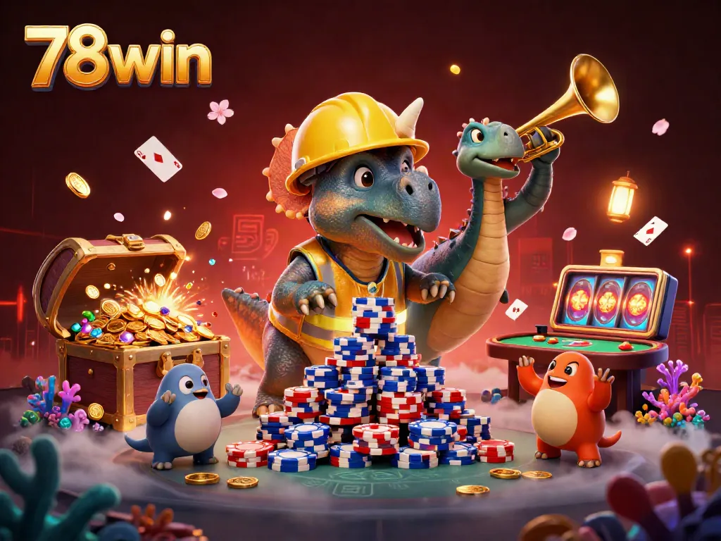 Experience thrilling poker action with 78win as triceratops celebrates a game night.