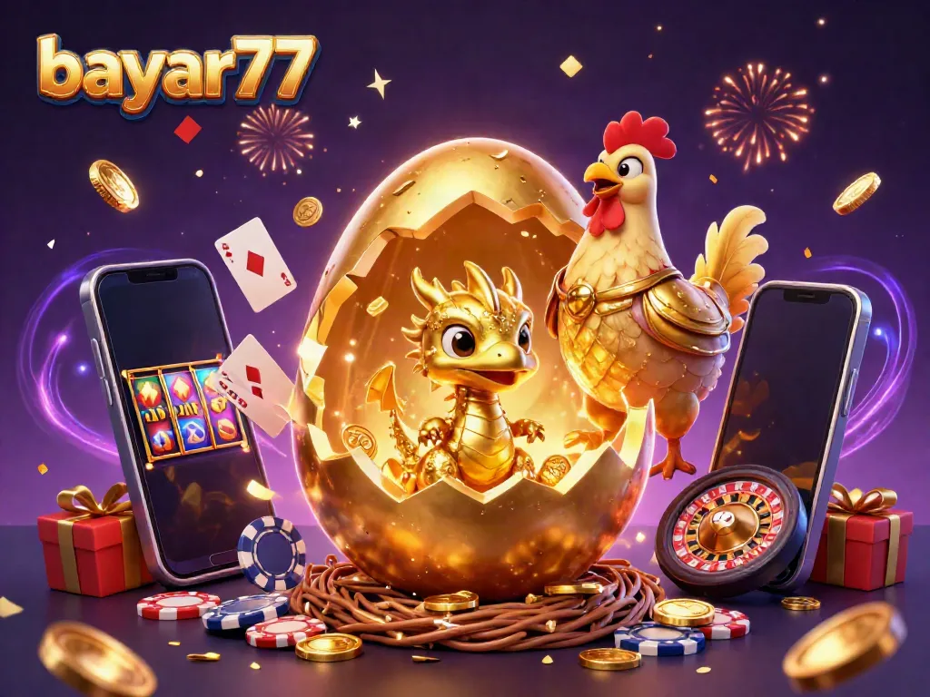Experience the thrilling gameplay of bayar77 with a golden dragon and casino elements in a vibrant 3D scene.