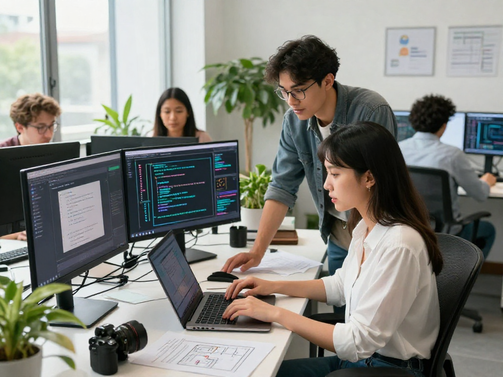 Developers collaborating on spicy ai project in a modern workspace