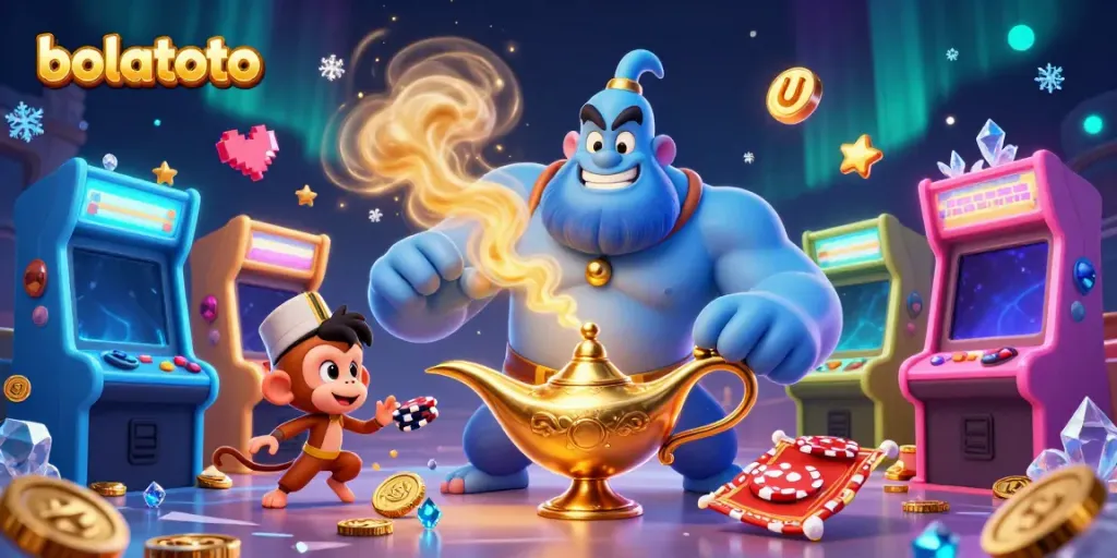 Experience bolatoto's exciting gaming with a dynamic scene featuring magical characters and casino elements.