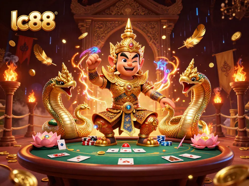 Engage with thrilling lc88 poker strategies amidst vibrant casino elements in a dynamic scene.