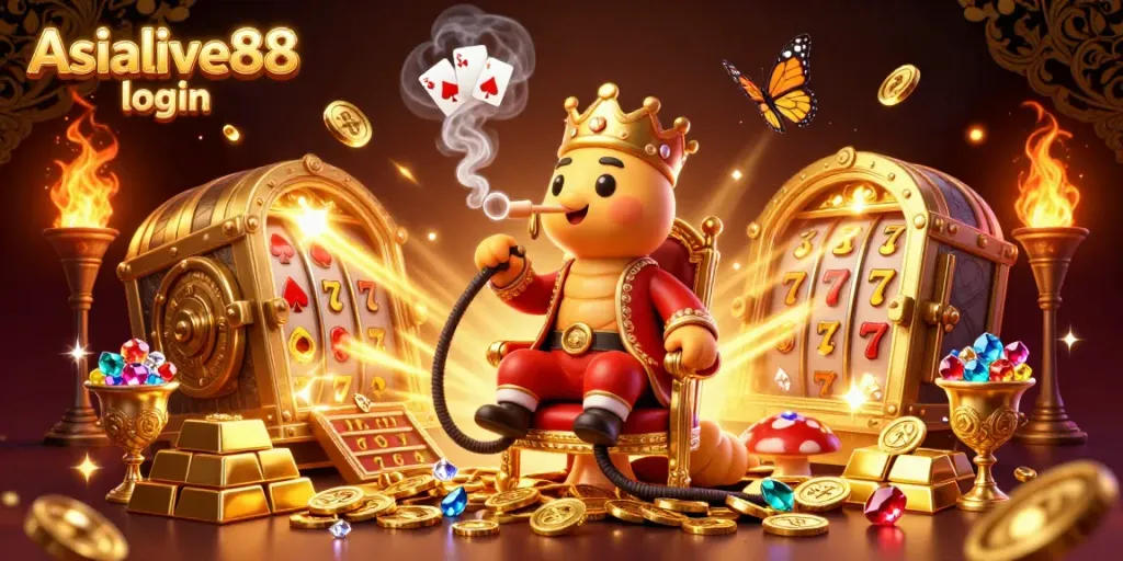 Engage with the Asialive88 login experience amid vibrant 3D casino graphics and dynamic gaming elements.