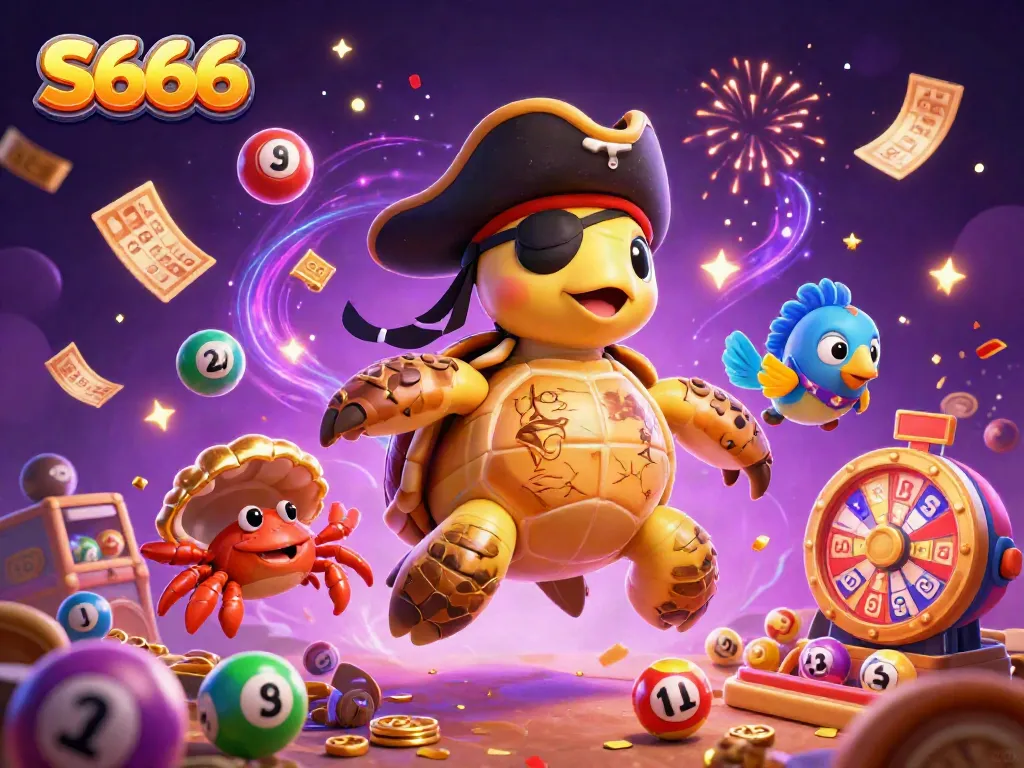 Get ready for S666 excitement with a colorful, dynamic casino illustration featuring vibrant lottery elements.