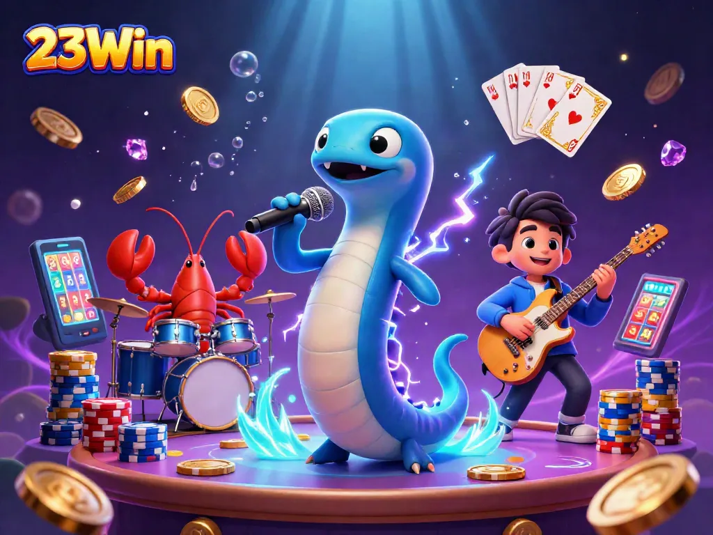 Experience excitement at 23Win with an electric eel DJ and vibrant underwater casino scene.