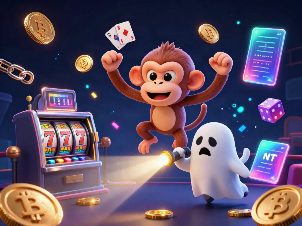 Experience the thrill of slot deposit 5k with a mischievous monkey juggling gold in a vibrant haunted casino.