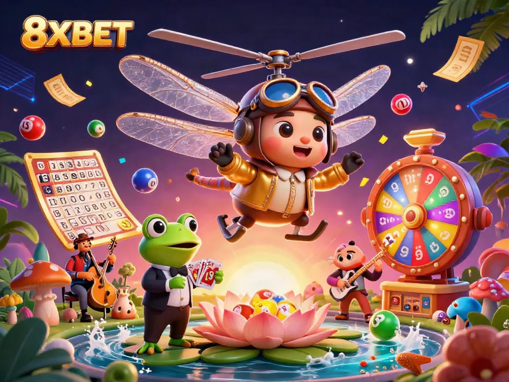 Experience the thrill of 8XBET with dynamic lottery-themed casino gameplay and lively characters.