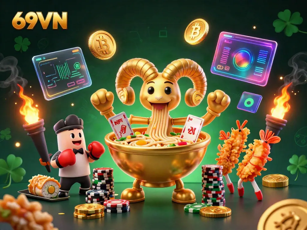 Engage with the vibrant world of 69VN, where a cartoon ramen bowl dealer brings thrilling casino action.