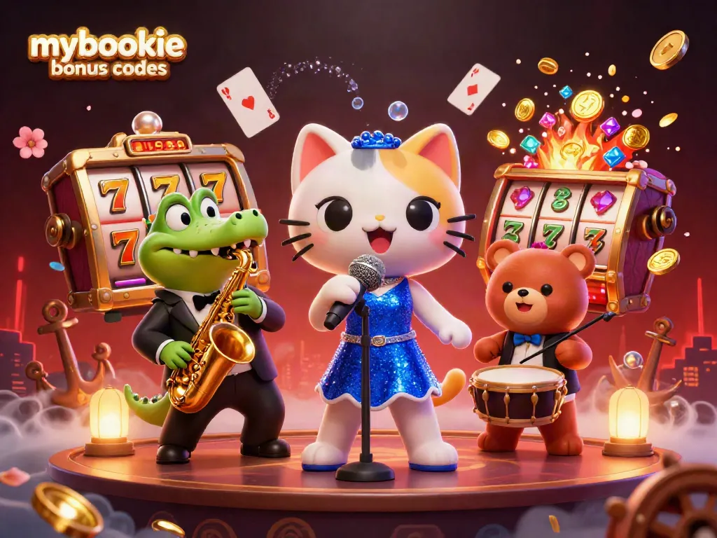 Engage with mybookie bonus codes through vibrant 3D illustration featuring exciting casino characters.