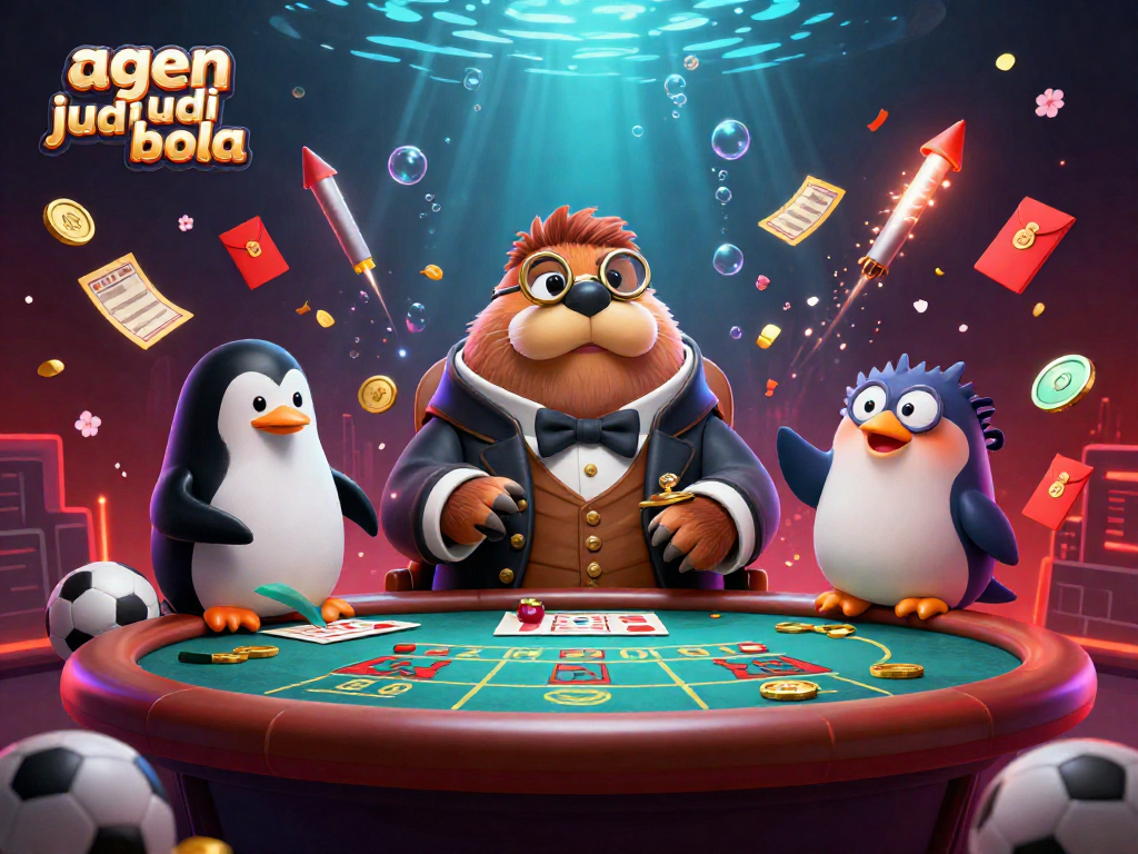 Engage with agen judi bola at a lively poker scene featuring a playful walrus and dynamic betting elements.