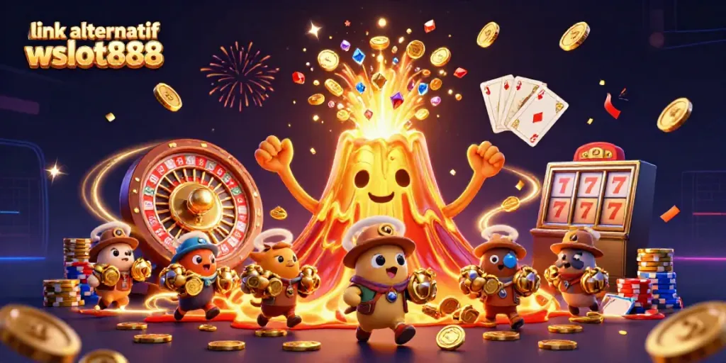 Menangkan jackpot dengan link alternatif wslot888 sambil melihat gunung berapi emas meletus dan hewan penjelajah melarikan diri dengan harta karun.