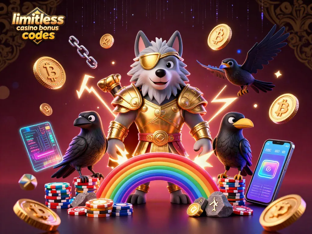 Engage with limitless casino bonus codes in this vibrant 3D illustration featuring Norse characters and crypto elements.