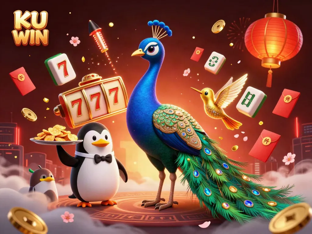 Experience thrilling moments with KU WIN, featuring vibrant casino elements and playful characters!