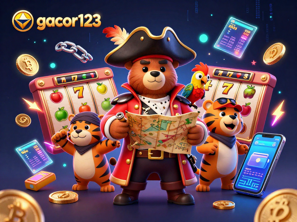 Engage with gacor123's thrilling slots experience featuring unique characters and vibrant casino elements.