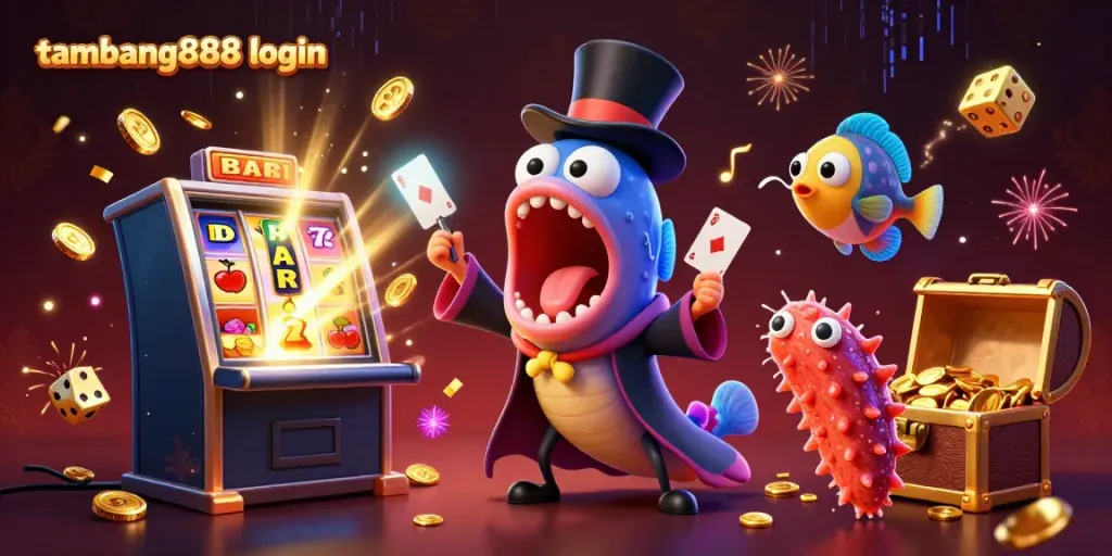 Gameplay TAMBANG888 login, menampilkan aksi seru karakter kasino di lautan.