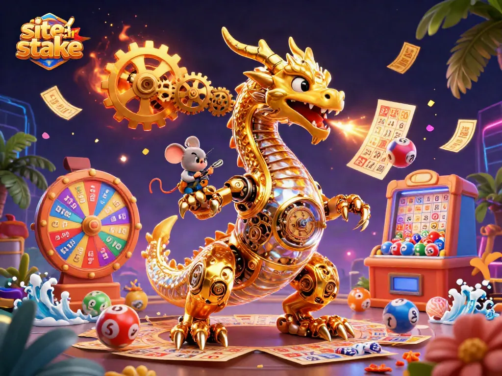 Experience the excitement of sites like stake with vibrant casino elements and a golden dragon theme.