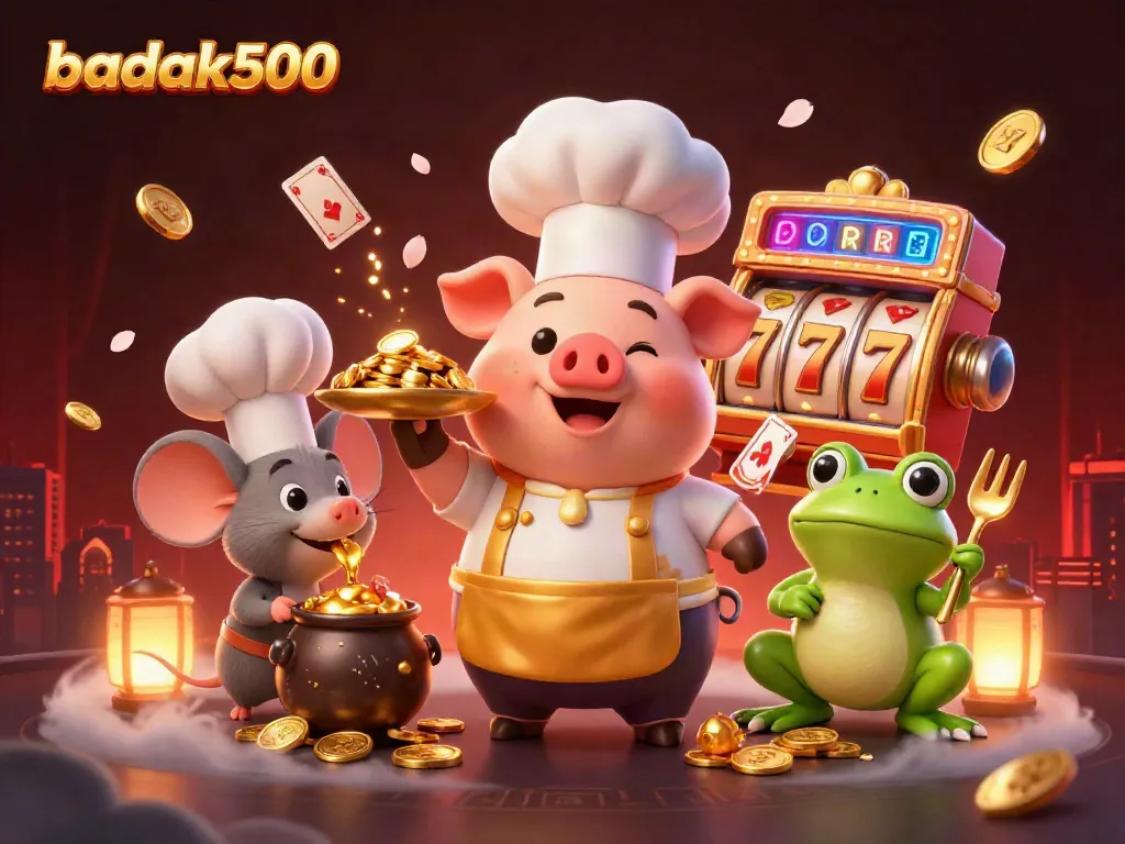 Menggoda pemain dengan tema badak500, Chef babi menyajikan koin emas mewah di kasino.