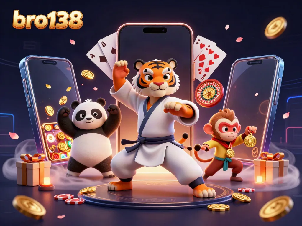Win with bro138 while enjoying vibrant slots and thrilling characters in a dynamic casino scene.