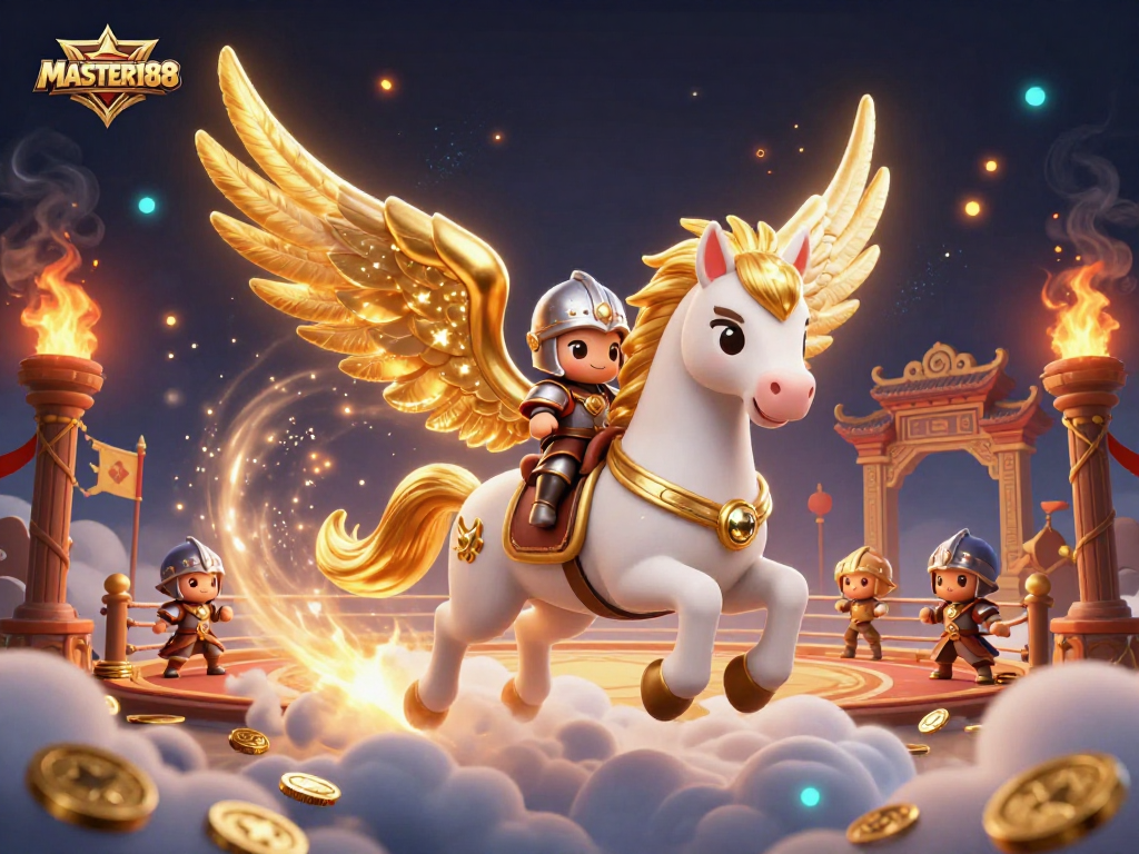 Experience gaming excitement with MASTER188 amidst vibrant casino elements and dynamic action.