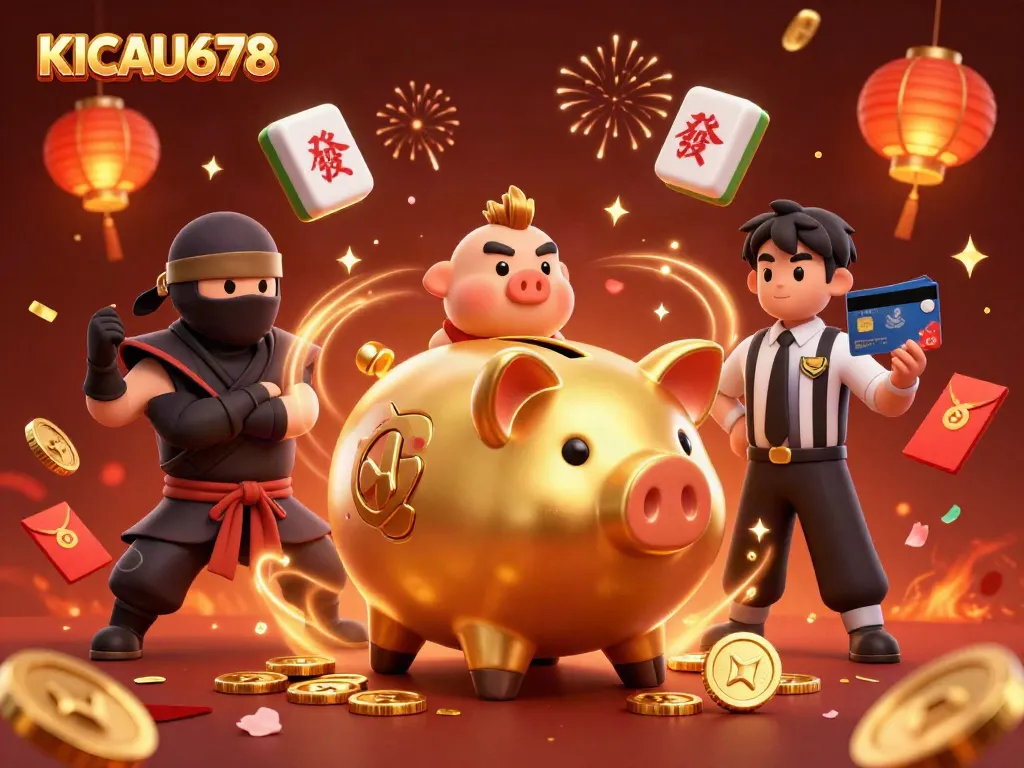 Engage with KICAU678's vibrant casino scene featuring animated characters and colorful symbols.