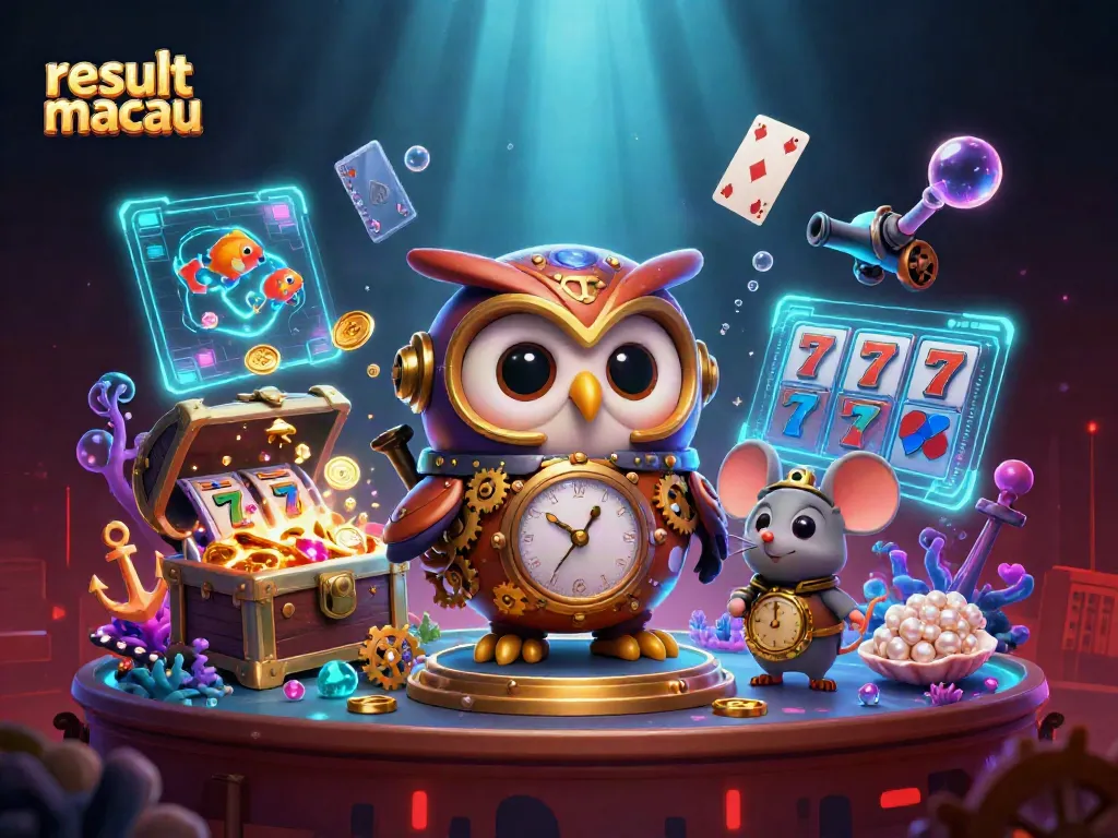 Bettors analyze slot strategies while exploring result macau in a vibrant steampunk-themed casino.