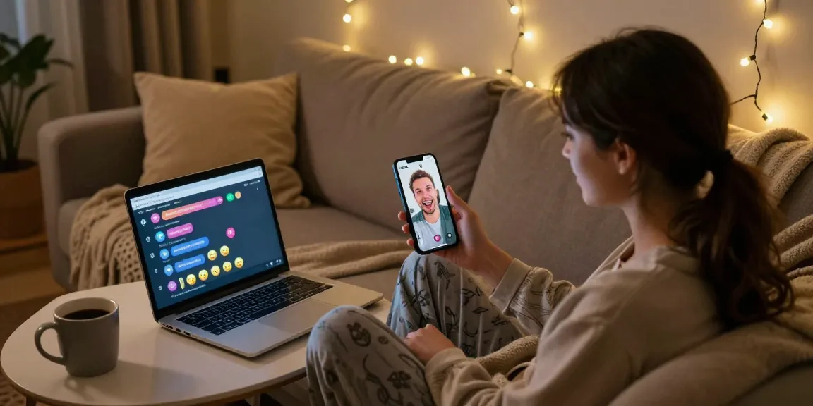 Couple enjoying an ai porn chat together, cozy setting with playful atmosphere.