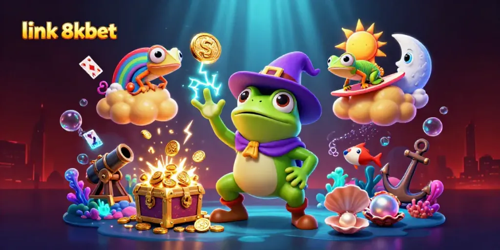 Engage with link 8kbet's explosive golden coin storm and vibrant characters in dynamic casino scene.