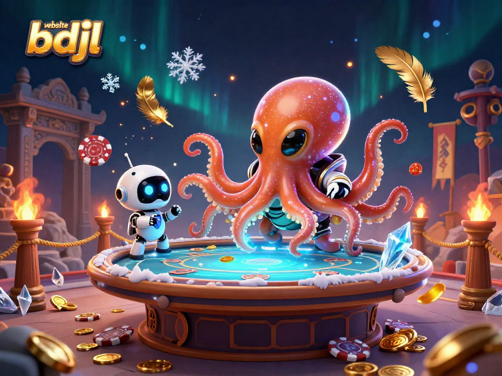 Engage with the thrilling action at website bdjl as a cartoon alien octopus deals poker with dazzling effects.